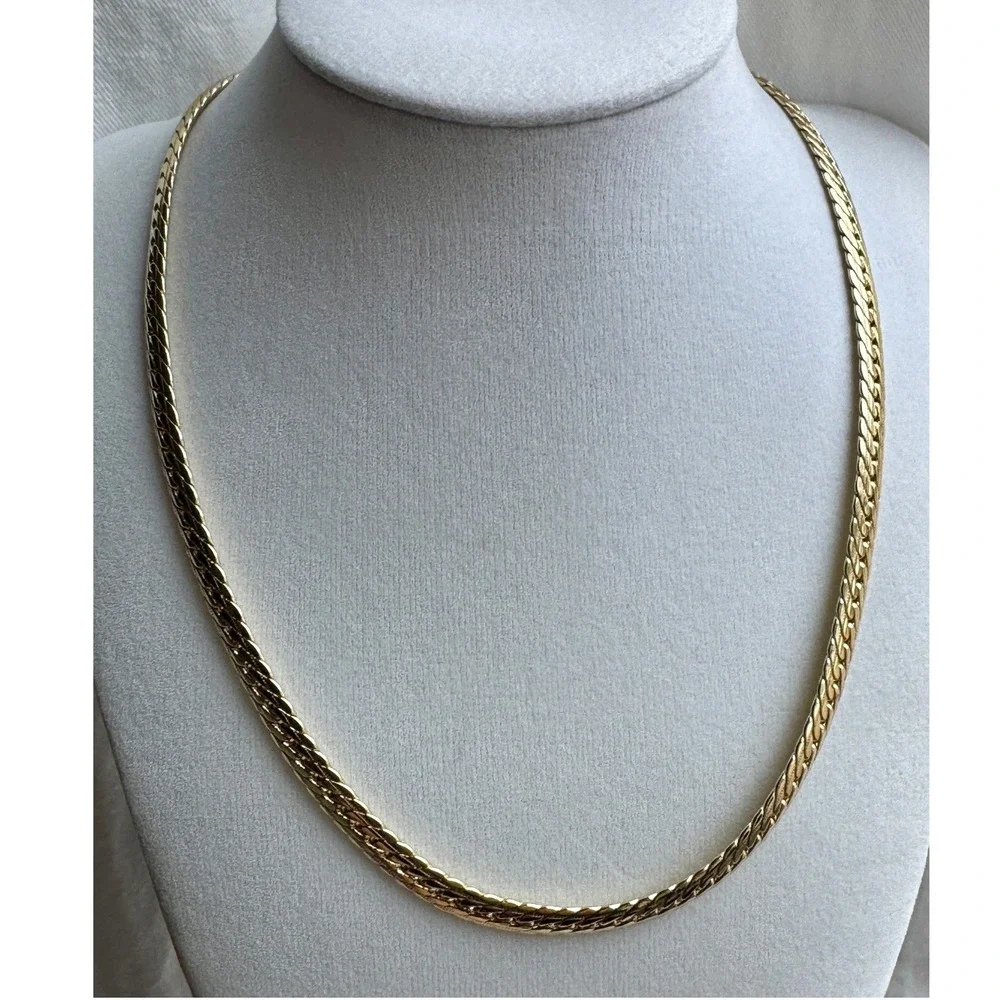 14k Laminated Gold Flat Curb Link Braided Wheat Chain Necklace